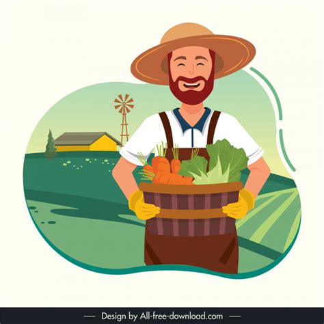 Farming Work Design Elements The Farmer Harvesting Crop Cartoon Sketch