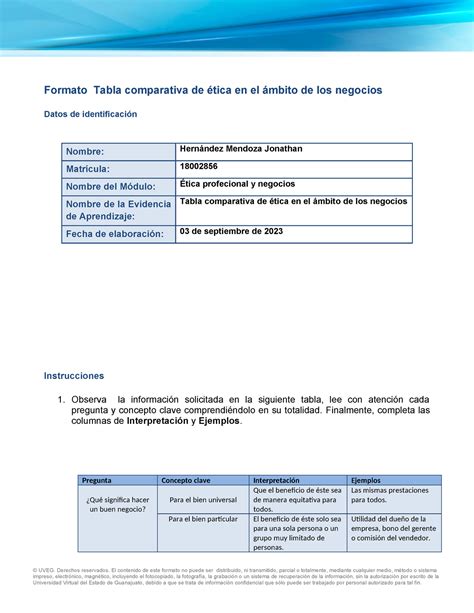 Tabla Comparativa Hernández Jonathan Formato Tabla comparativa de