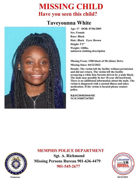 Memphis Police Dept On Twitter Have You Seen Taveyounna White Report