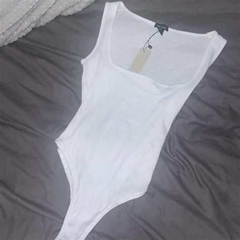 Boohoo White Low Cut Bodysuit Never Worn Depop