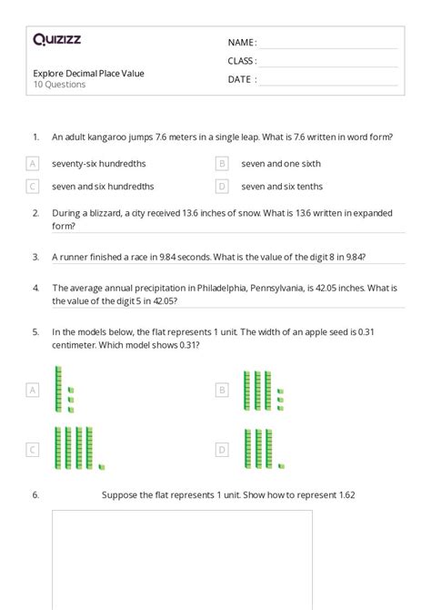 50 Decimal Place Value Worksheets For 4th Grade On Quizizz Free And Printable