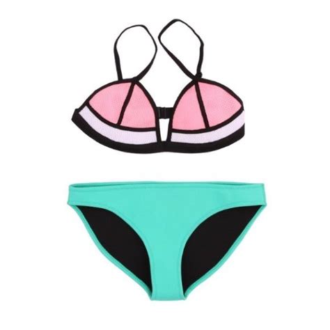 Neoprene Bikini Trendy Pink And Green Swimwear