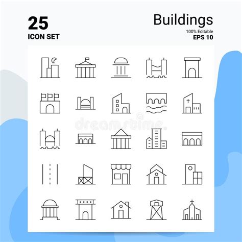 25 Buildings Icon Set 100 Editable EPS 10 Files Stock Vector