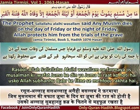 Only Quran Hadith Designed Quran And Hadith Hadith Jis Musalman Ki Wafat Juma Ke Din Ya