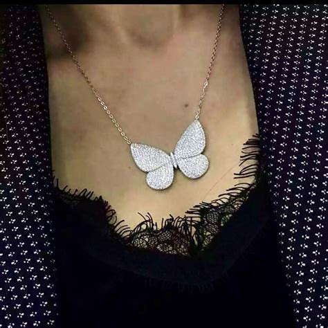 Butterfly Necklace Sterling Silver Pave Butterfly Necklace Etsy