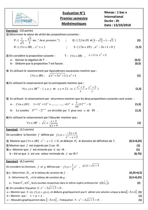 Devoir 1 Modèle 6 Mathématiques 1er BAC Sciences Exp Semestre 1