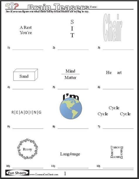 Brain Teasers Common Core Sheets Answers Common Core Worksheets