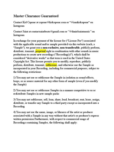 sample clearance agreement  license copyright