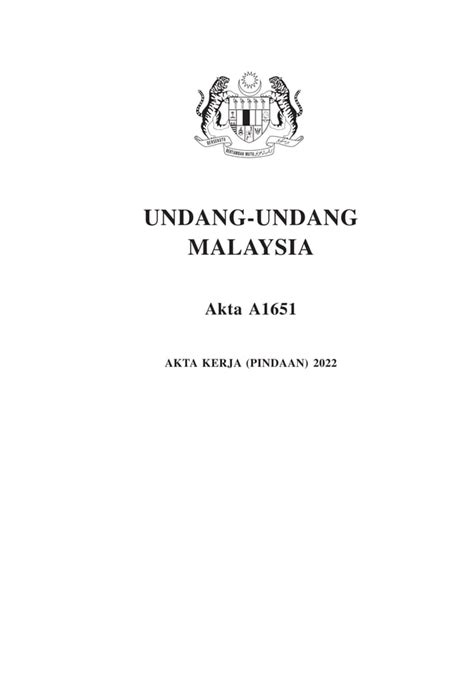 Pindaan Akta Kerja 1955 Update 2022 Pdf