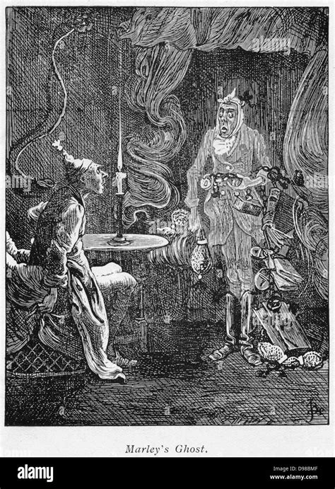 Marley's ghost appearing to Scrooge. Illustration for Charles Dickens ...