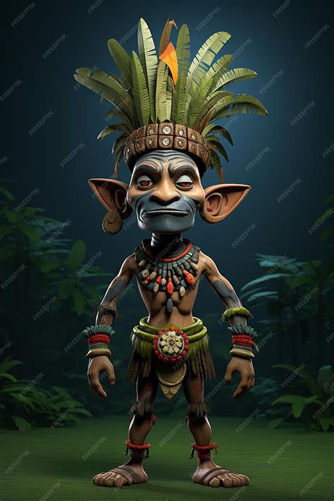 Personnage 3d De La Tribu Dayak De Dessin Animé Photo Premium