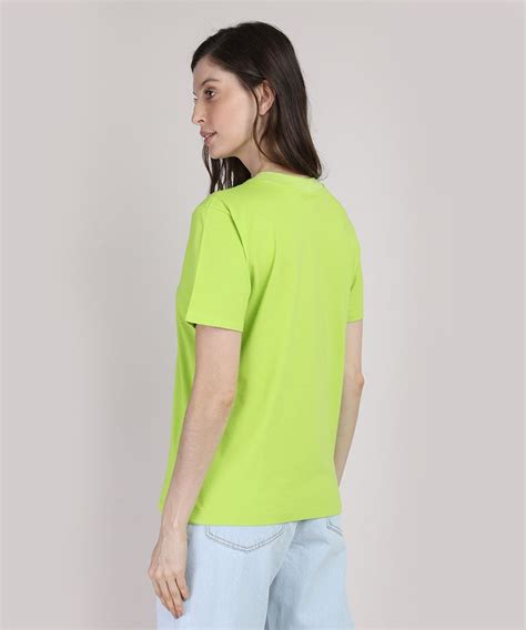 T Shirt Feminina Mindset Manga Curta Decote Redondo Verde Claro