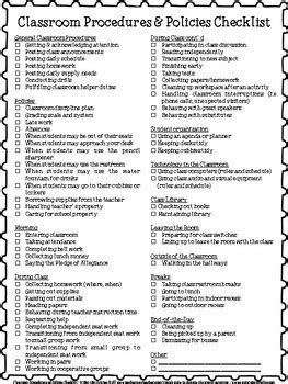 Freebie Classroom Procedures And Policies Checklist For Teachers