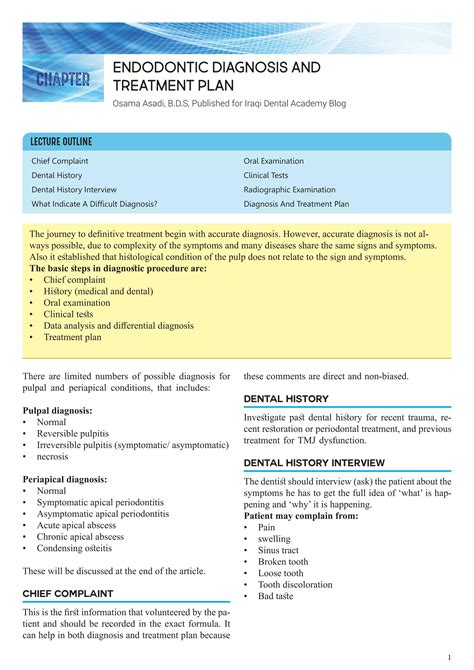 Endodontic Diagnosis And Treatment Planning Lecture Pdf