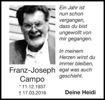 Traueranzeigen Von Franz Joseph Campo Aachen Gedenkt