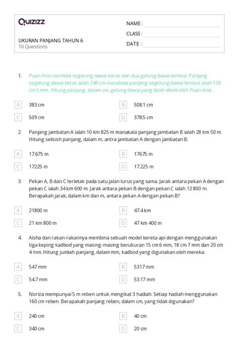 50 Lembar Kerja Membandingkan Ukuran Untuk Kelas 6 Di Quizizz Gratis And Dapat Dicetak