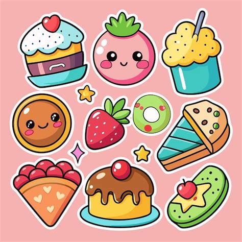 Premium Vector Cute Kawaii Cartoon Sweets Dessert Stickers