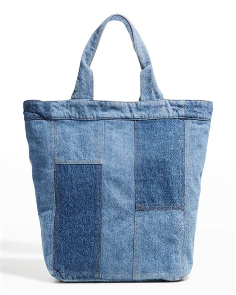 Ganni Cutline Core Denim Patchwork Tote Bag Neiman Marcus