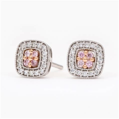 Sabriel Argyle Pink And White Diamond Square Halo Stud Earrings