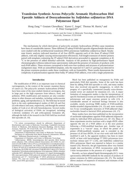 Pdf Translesion Synthesis Across Polycyclic Aromatic Hydrocarbon Diol