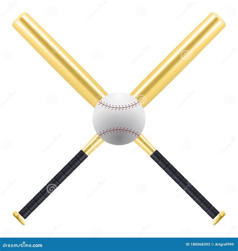 Baseball And Golden Baseball Bats Isolated On White Background