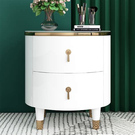 Drawer Round Bedside Table Modern White Bedside Table In Gold Finish