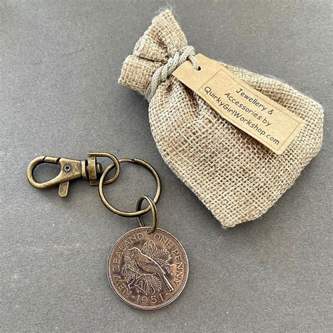 New Zealand Penny Keyring Keychain Or Clip Genuine Vintage Nz