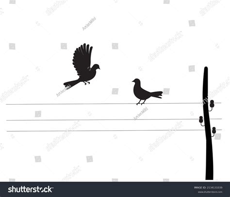 Birds Silhouettes On Wire Vector Wall Stock Vector Royalty Free