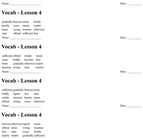 Vocab Lesson 4 Bingo Cards Wordmint