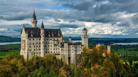 Bavarian Alps Castle Germany Neuschwanstein Under Dark Cloudy Sky HD Travel Wallpapers | HD ...