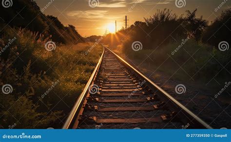 Train Tracks Leading into the Beautiful Sunset. AI Generative Stock ...