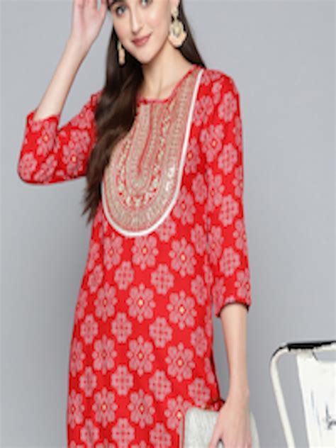 Buy Hereandnow Women Red Ethnic Motifs Printed Embroidered Detail Work