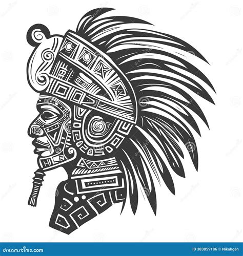 Aztec Warriors Set, Men And Women In Traditional Clothes And Headgear