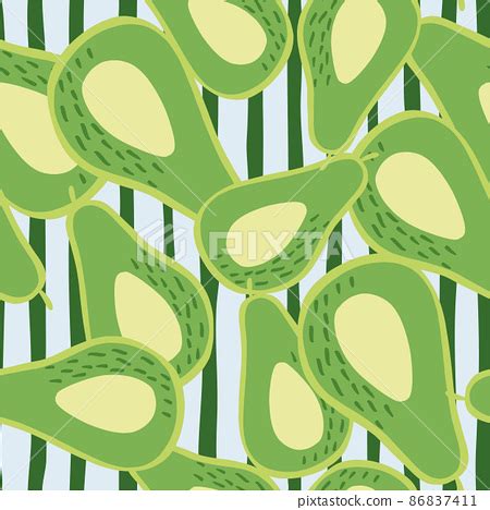 Doodle Avocado Seamless Pattern Hand Drawn Stock Illustration