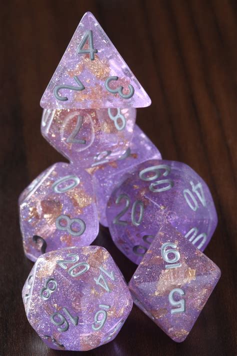 Gold Flakes Inclusions Dnd Dice Violet Translucent Etsy