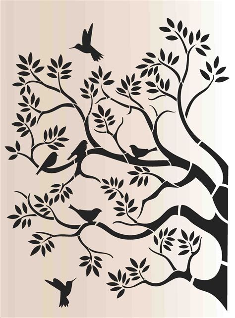 Flying Bird In Tree Design Bird Stencil Tree Stencil Geometric