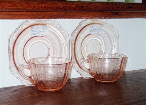 4 Pi Federal Madrid Depression Glass Pink Crystal Flat Cups And Saucers 1932 Two Sets Excellent