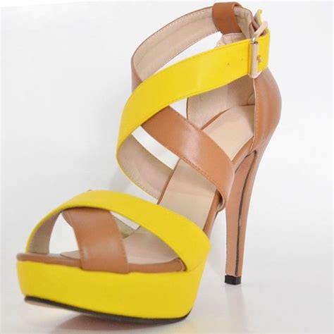 Amazing Contrast Colour Coppy Leather Cut Outs High Heel Sandals