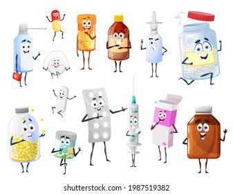 Cartoon Pills Drugs Medicament Characters Vector Stock Vector Royalty