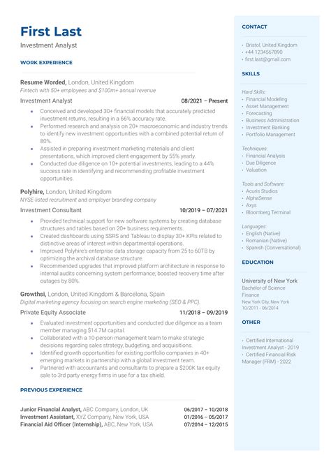 Investment Analyst Resume Example For 2023 Resume Worded