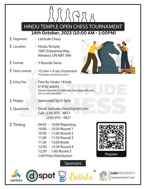 Chess Tournament on 14 October,2023 free for Kids under 18 and $10 for ...