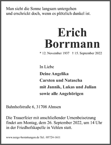 Traueranzeigen Von Erich Borrmann Trauer Anzeigen De