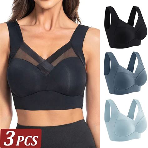 3pcs Women Sport Bras Plus Size Seamless Lace Bra Bralette Backless Lady Brassiere Vest Female