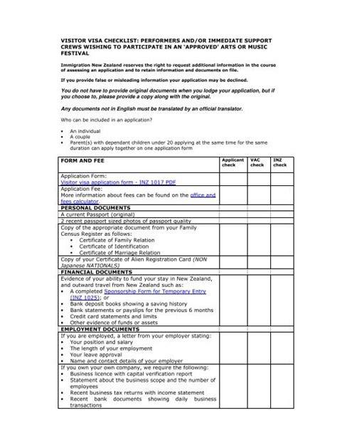 Visitor Visa Checklist Performers And Or Immediate Vfs Global