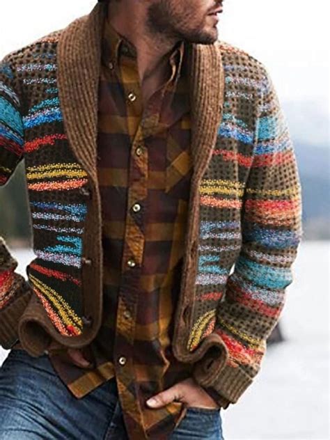 Standard Button Color Block Loose Fall Sweater In 2020 Vintage Casual Men Sweater Mens