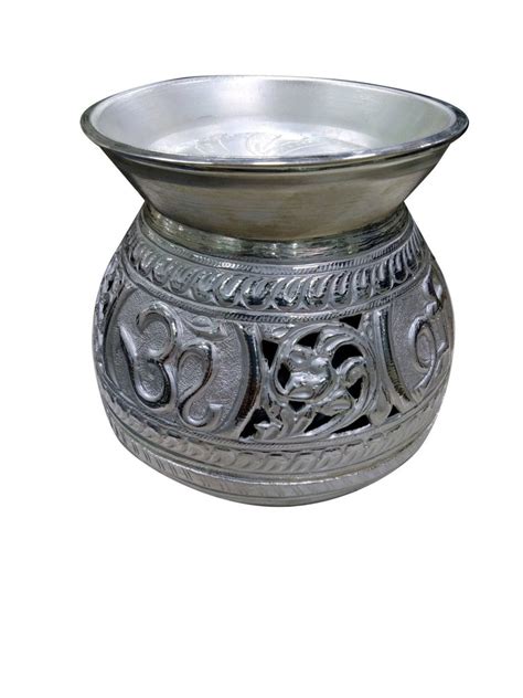 Polished Round Pure Silver Om Swastik Kalash Size 6 Inch Height At