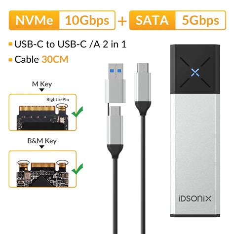 IDsonix USB M 2เคส SSD C 3 2 10Gbps NVMe PCIE และ5Gbps SATA AHCI ฮารดไ