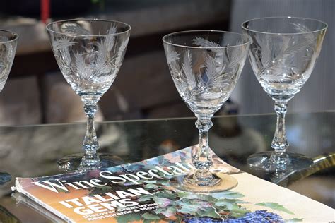 4 Vintage Etched Crystal Wine Glasses Cambridge 1940 S Vintage Crystal Water Goblets