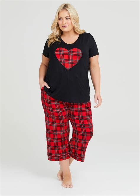 Shop Plus Size Bamboo Check Heart Pyjama Top In Black Taking Shape Au