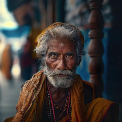 Premium Photo Portrait Of An Elderly Indian Man Standing Near A